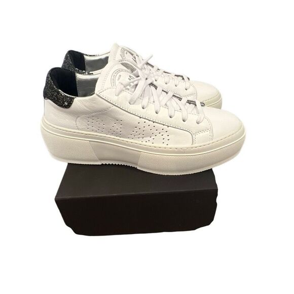 P448 Shoes - P448 Women’s Leather White Sneakers with black glitter Sz.39 Italy New
